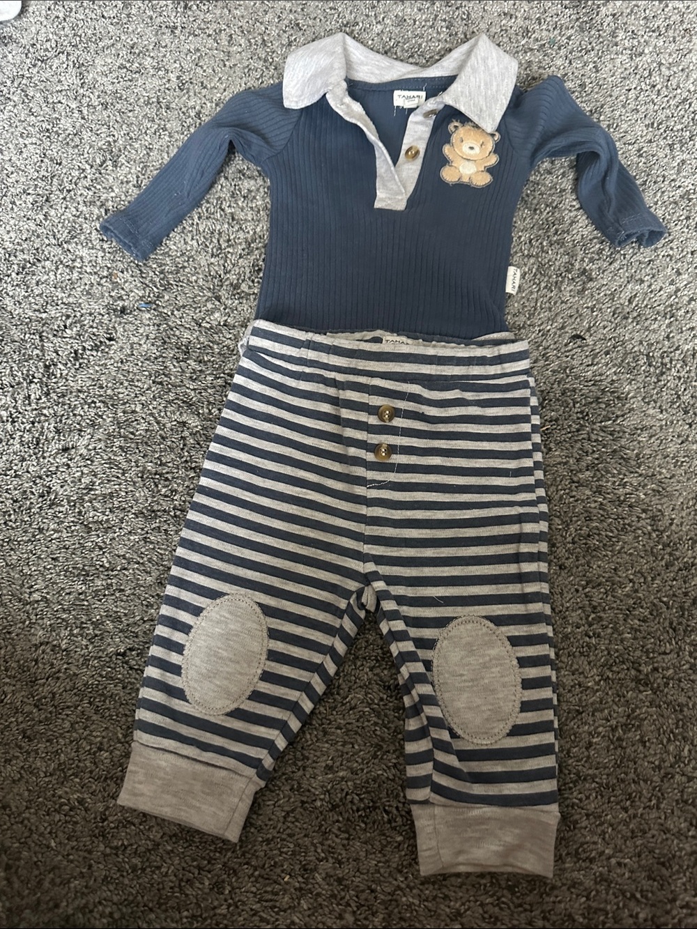 Navy and Gray Bear Polo Kids Matching Set